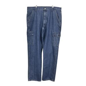 Wrangler Mens Sz 38x34 Cargo Pants Relaxed Fit Comfortable Jeans Blue Denim Y2K